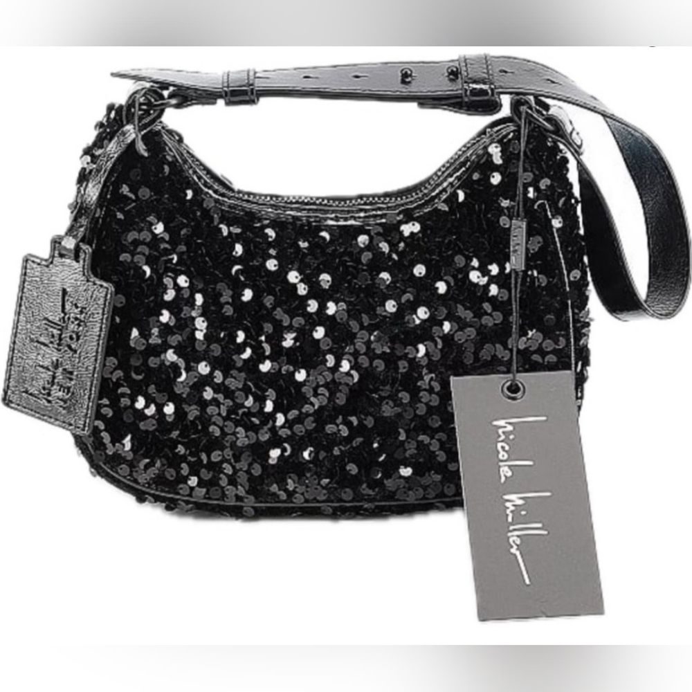 Nicole Miller Sparkling Black Sequin Clutch NWT*free gift w/purchase*